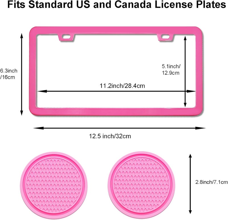 ZukMi 2 Pack License Plate Frame for Car Matte Metal Aluminum Rust-Proof License Plate Holder Cover Gloss Black Front Rear Number Tag Frame for Men Women Universal Fit (Pink) - Image 2
